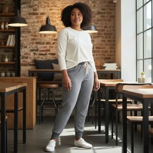 Te Verde Women's Gray Ribbed Joggers 1X Drawstring